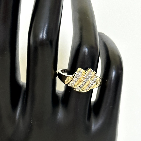 14K Yellow Gold Natural Diamonds Triple Row Wave Ladies Band Ring Size 10 - Picture 12 of 16